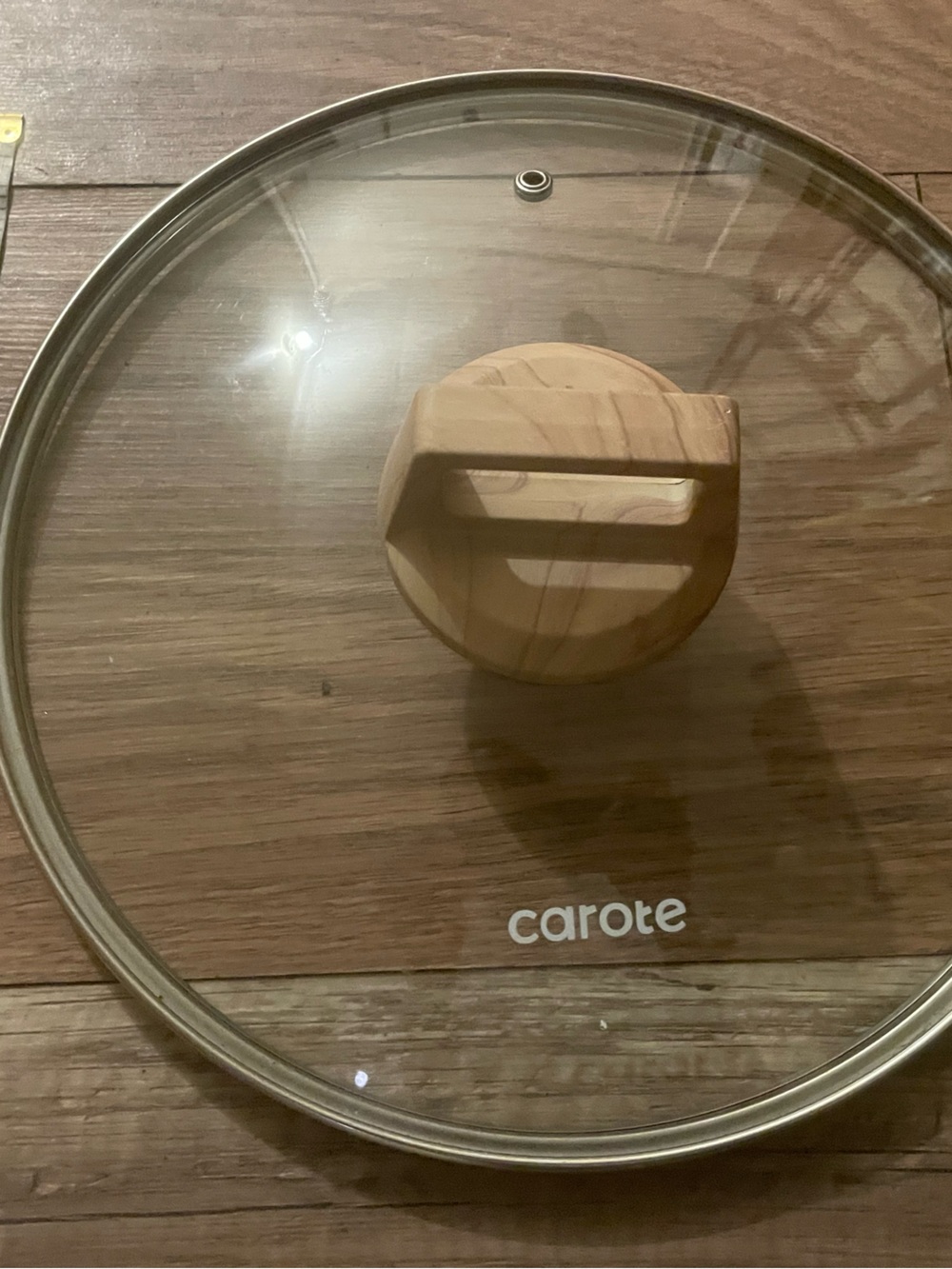 Carote Clear Glass Pot Lid with Natural Wood Handle - Tan